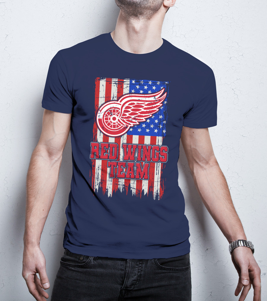 Detroit Red Wings Team American Flag T-Shirt