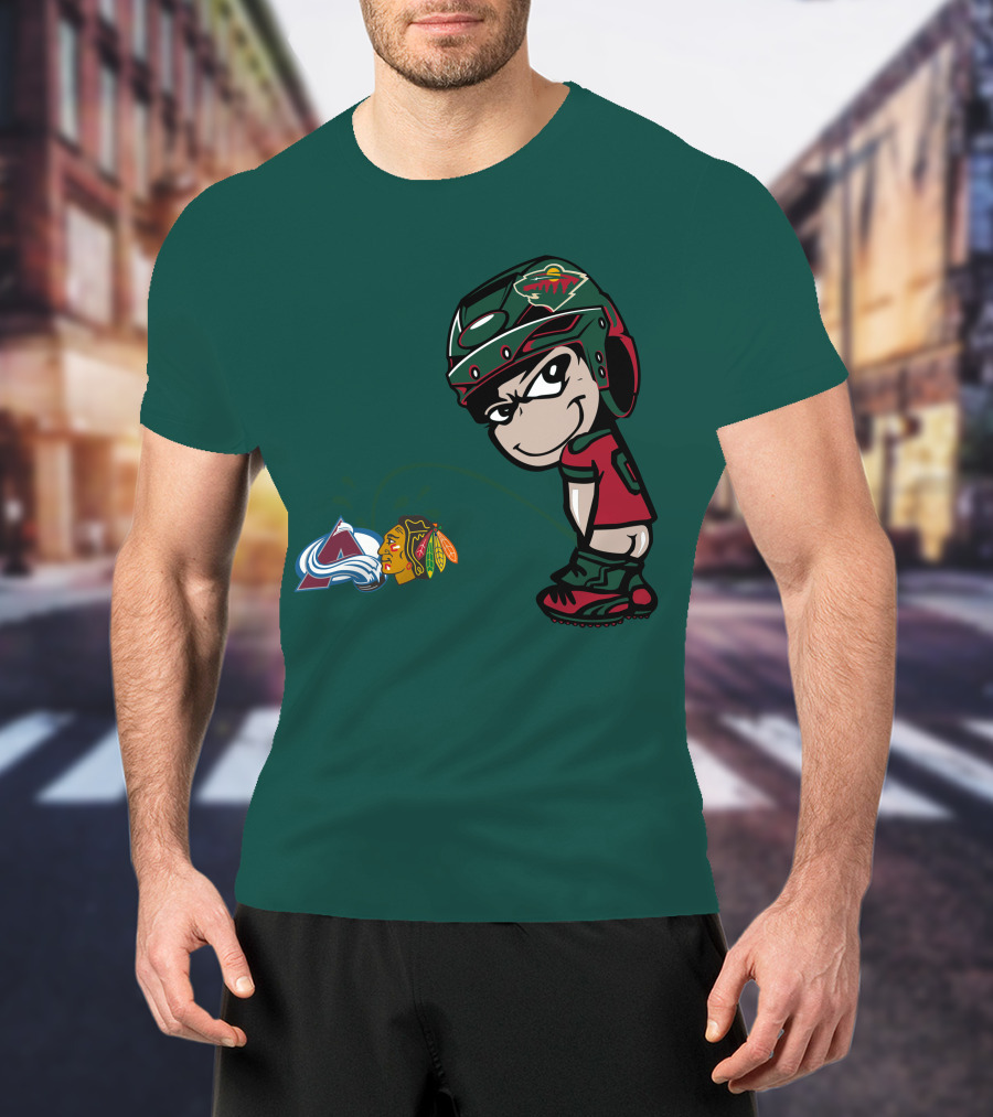 Minnesota Wild Character Mocking Colorado Avalanche And Chicago Blackhawks T-Shirt