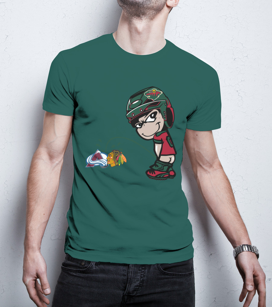 Minnesota Wild Character Mocking Colorado Avalanche And Chicago Blackhawks T-Shirt