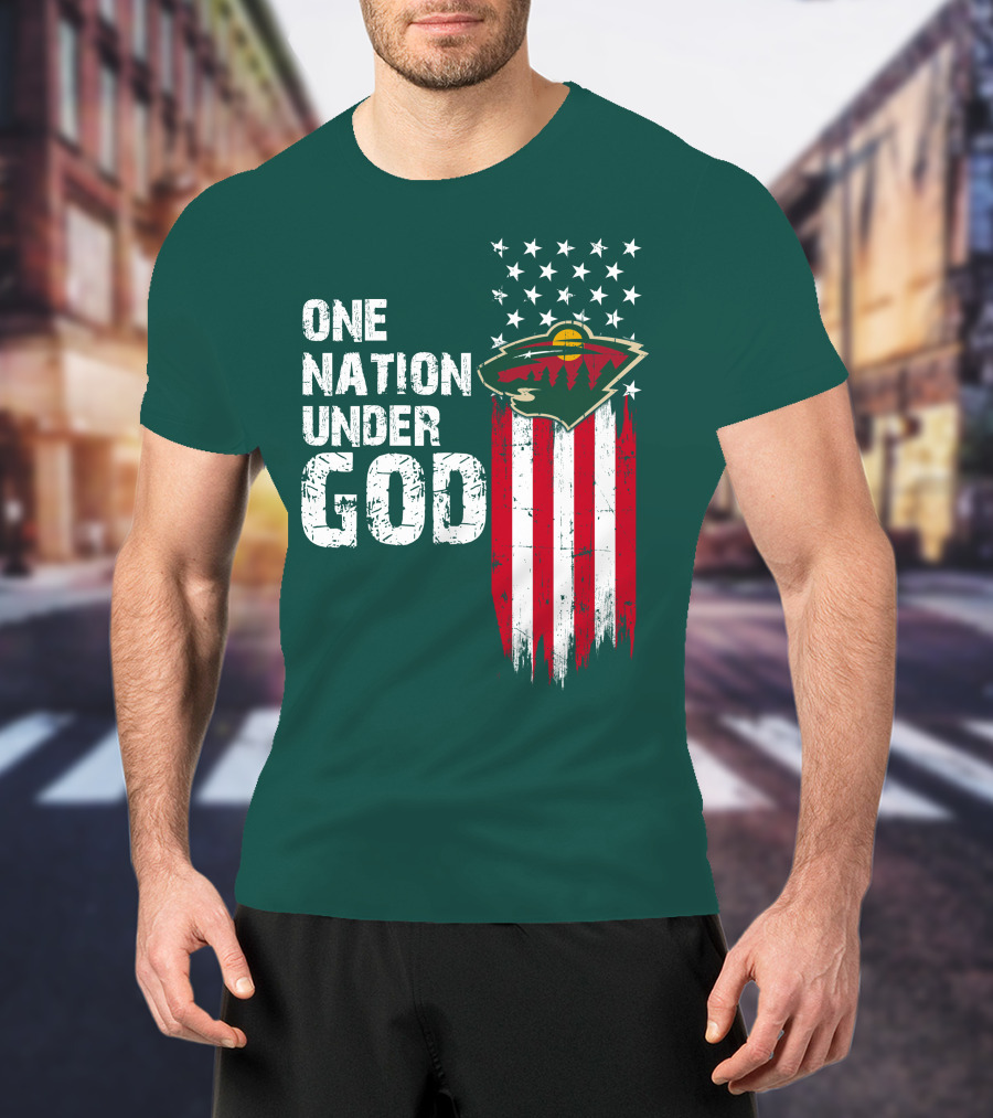 One Nation Under God Minnesota Wild Logo American Flag Stars And Stripes T-Shirt