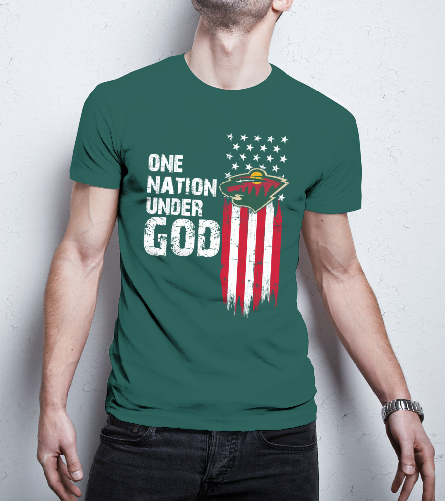 One Nation Under God Minnesota Wild Logo American Flag Stars And Stripes T-Shirt