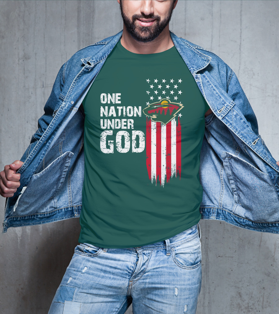 One Nation Under God Minnesota Wild Logo American Flag Stars And Stripes T-Shirt