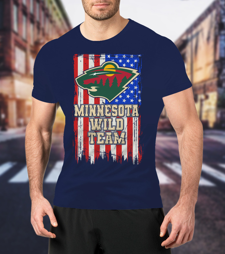 Minnesota Wild Team American Flag T-Shirt