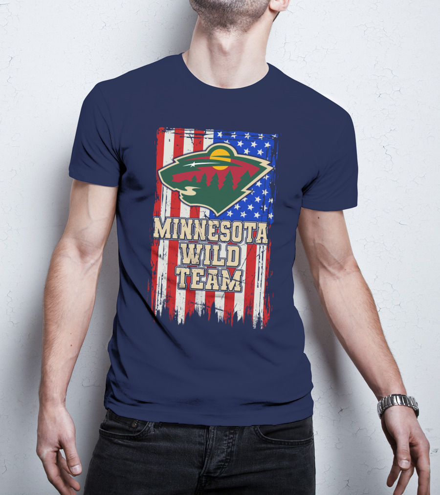 Minnesota Wild Team American Flag T-Shirt