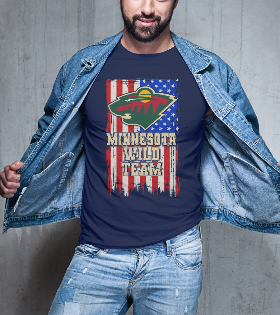 Minnesota Wild Team American Flag T-Shirt