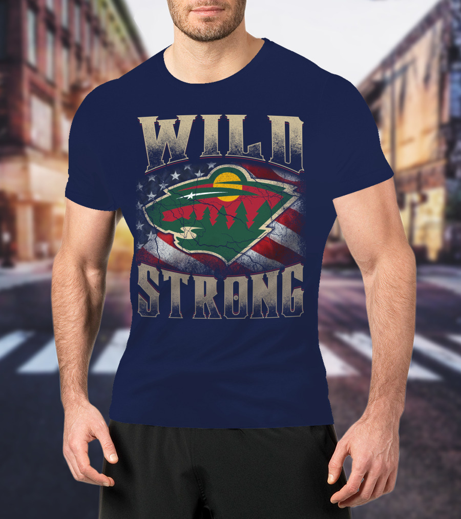 Wild Strong Minnesota Wild Logo American Flag T-Shirt