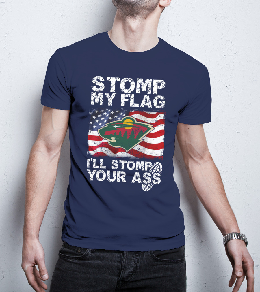 Minnesota Wild Stomp My Flag American Flag Logo Stomp Your Ass T-Shirt