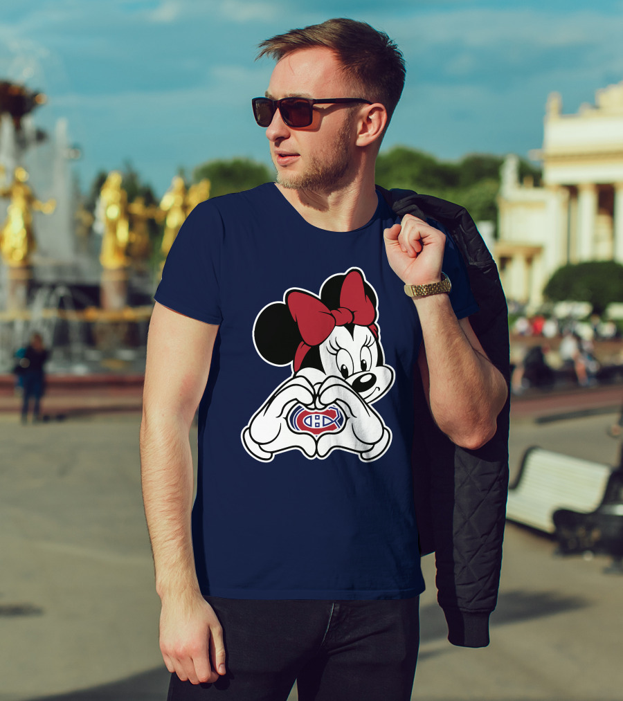 Minnie Mouse Heart Hands Montreal Canadiens Logo Red Bow T-Shirt