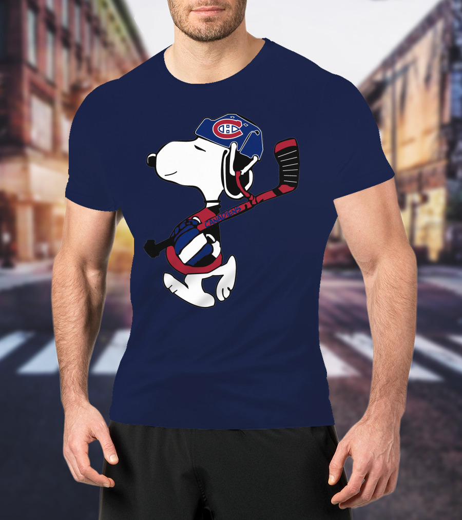 Canadiens Snoopy With Hockey Helmet And Stick T-Shirt