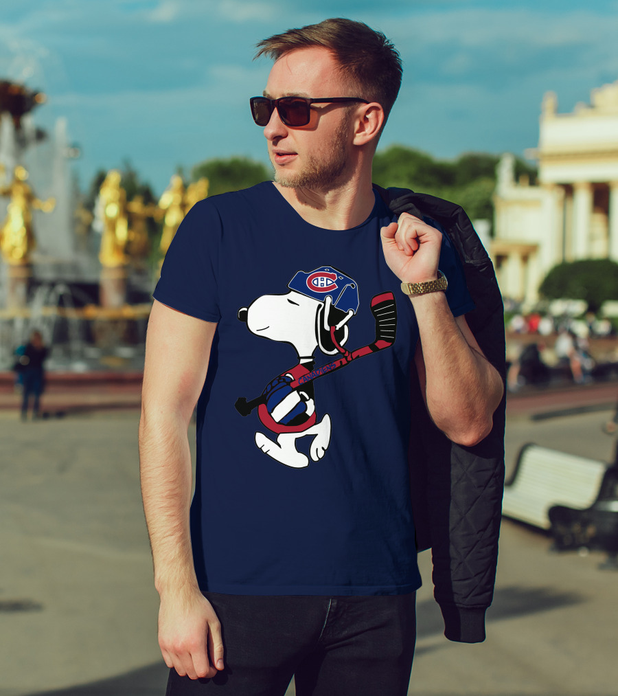 Canadiens Snoopy With Hockey Helmet And Stick T-Shirt