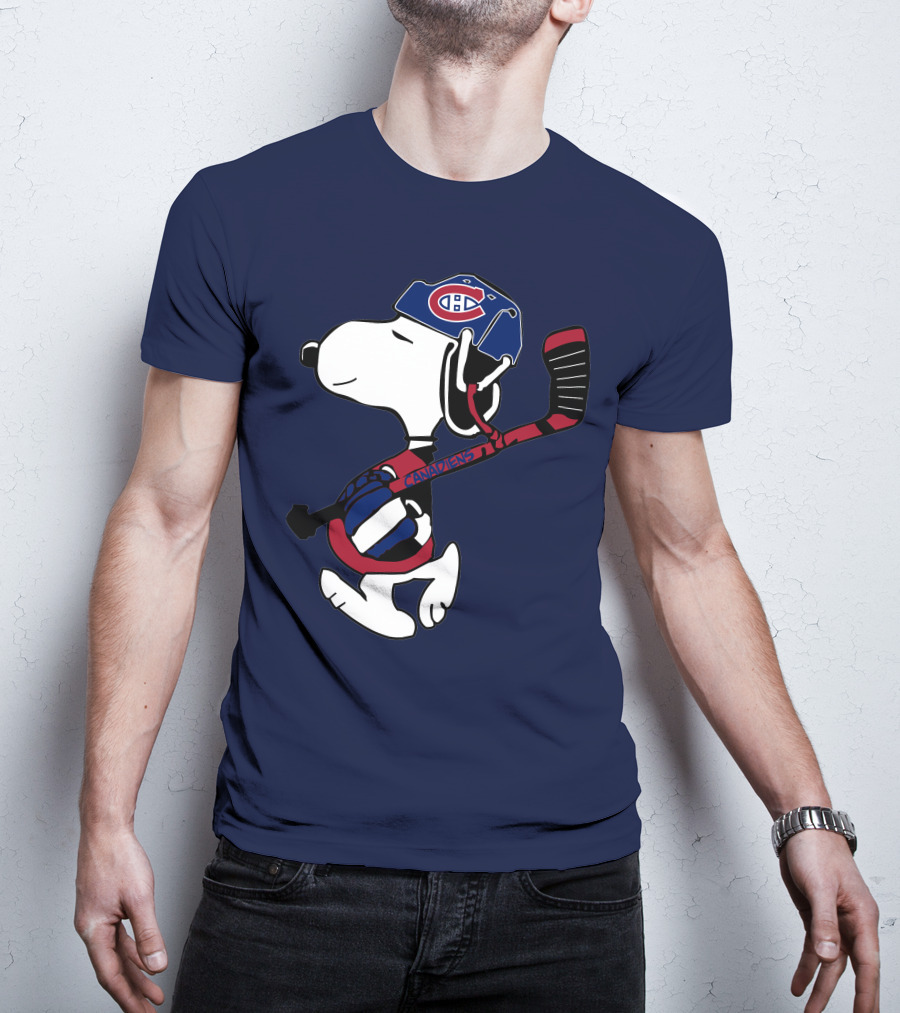 Canadiens Snoopy With Hockey Helmet And Stick T-Shirt
