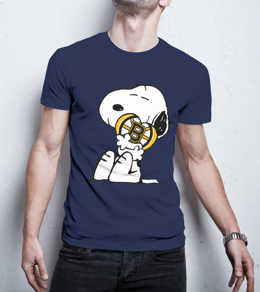 Snoopy With Boston Bruins Logo Embrace T-Shirt