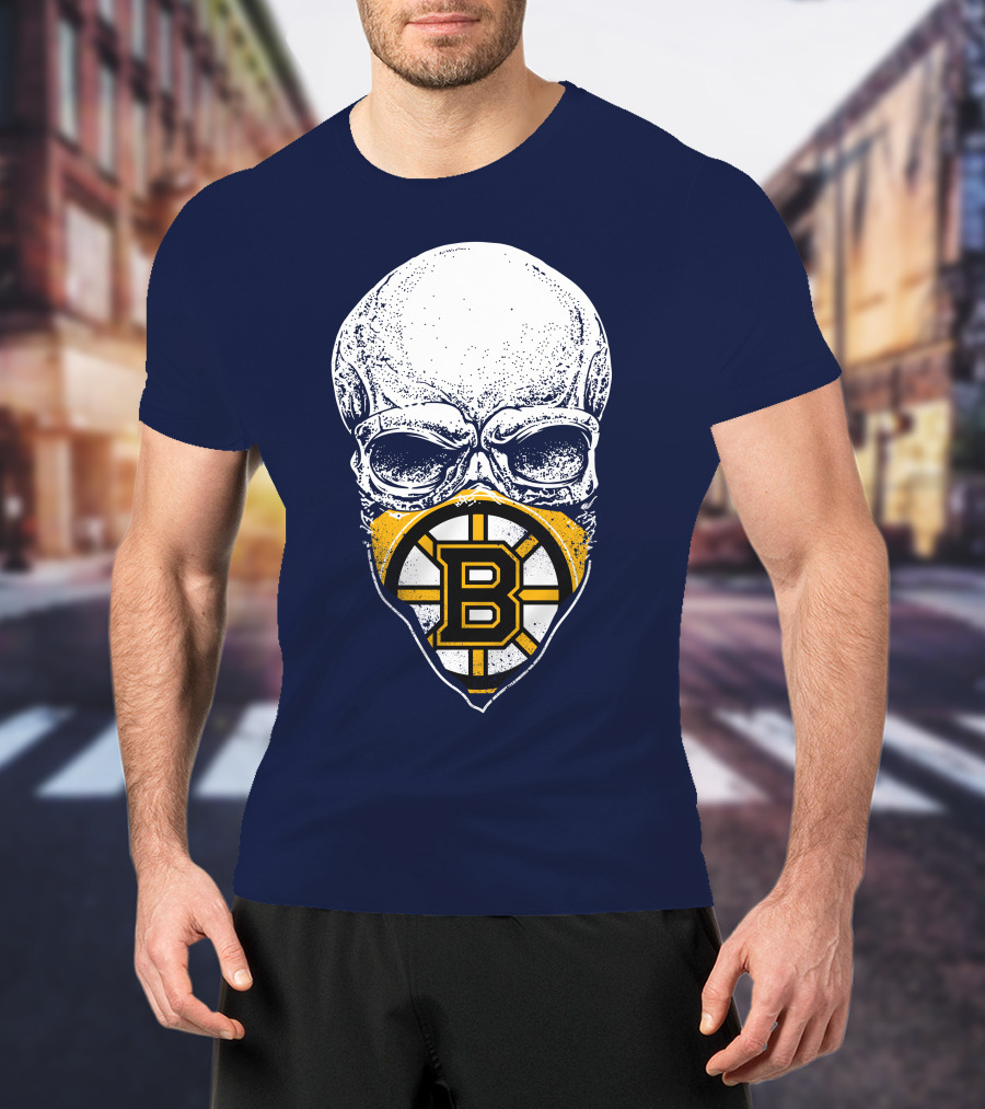 Boston Bruins Hockey Skull Logo Mashup T-Shirt