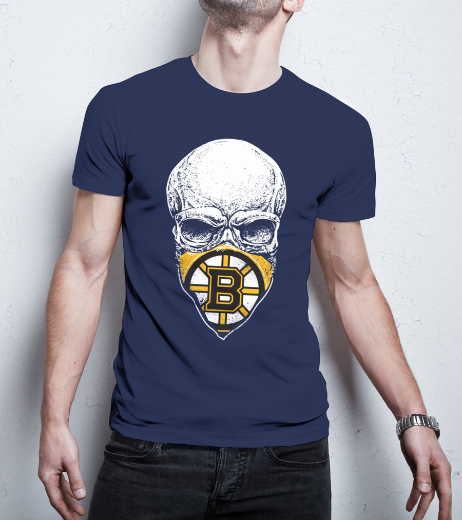 Boston Bruins Hockey Skull Logo Mashup T-Shirt