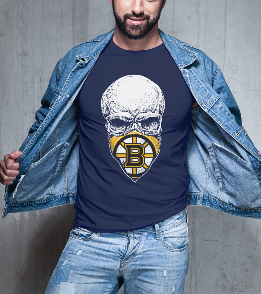 Boston Bruins Hockey Skull Logo Mashup T-Shirt