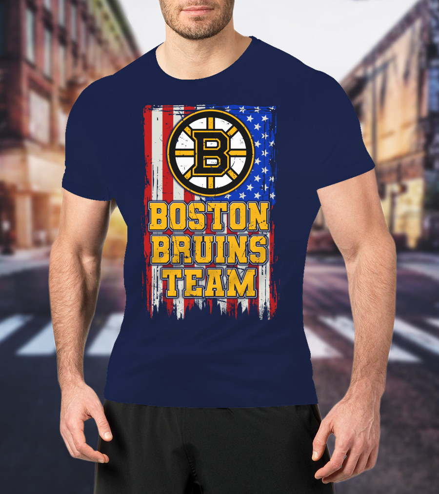Boston Bruins Team American Flag T-Shirt