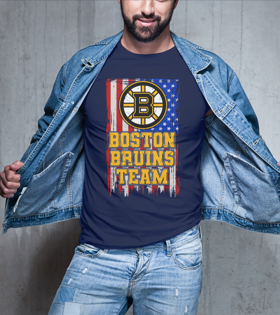 Boston Bruins Team American Flag T-Shirt