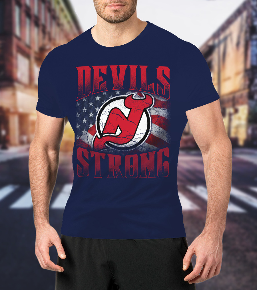 New Jersey Devils Strong Usa Flag T-Shirt