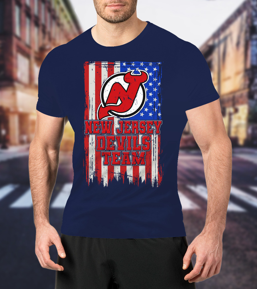 New Jersey Devils Team American Flag T-Shirt