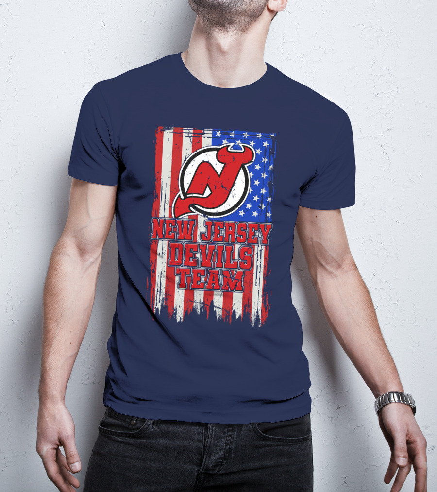 New Jersey Devils Team American Flag T-Shirt