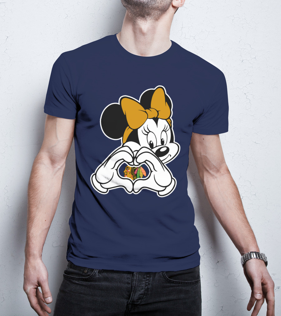 Minnie Mouse Heart Hands Chicago Blackhawks T-Shirt