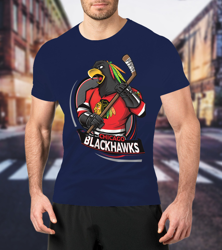 Chicago Blackhawks Hockey Logo Bird Mascot T-Shirt