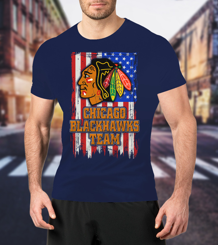 Chicago Blackhawks Team American Flag T-Shirt