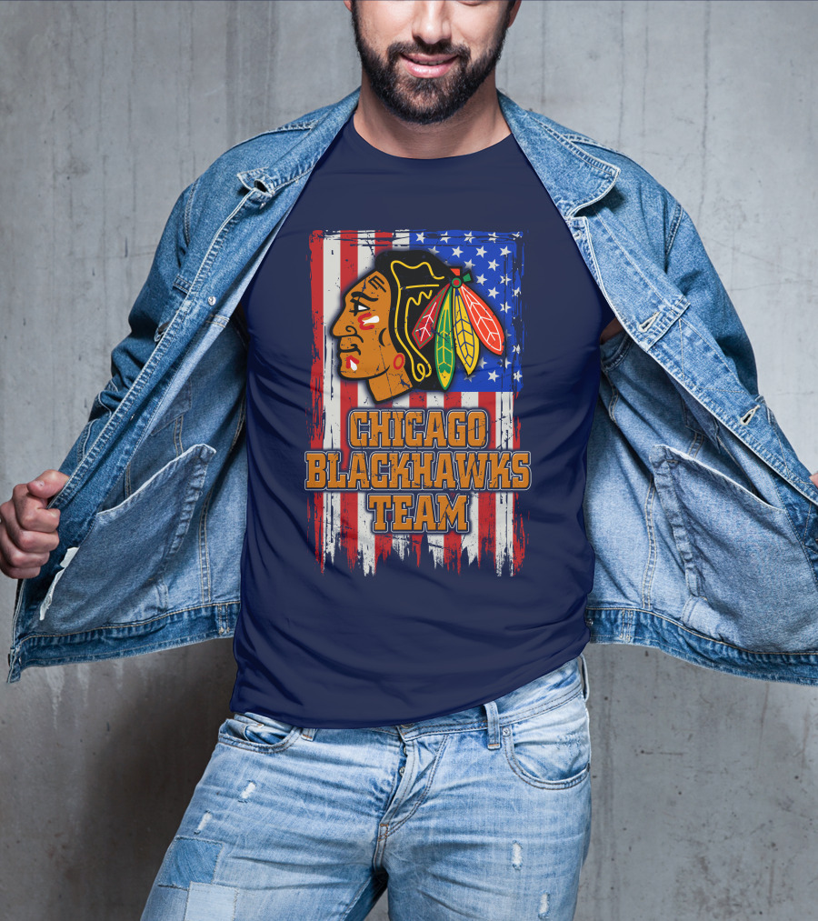 Chicago Blackhawks Team American Flag T-Shirt