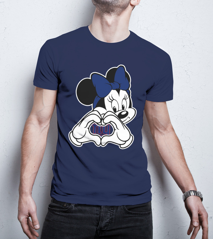 Minnie Mouse Heart Hands New York Giants Nfl Collaboration T-Shirt