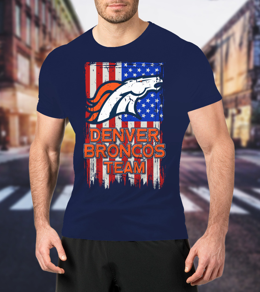 Denver Broncos Team American Flag T-Shirt