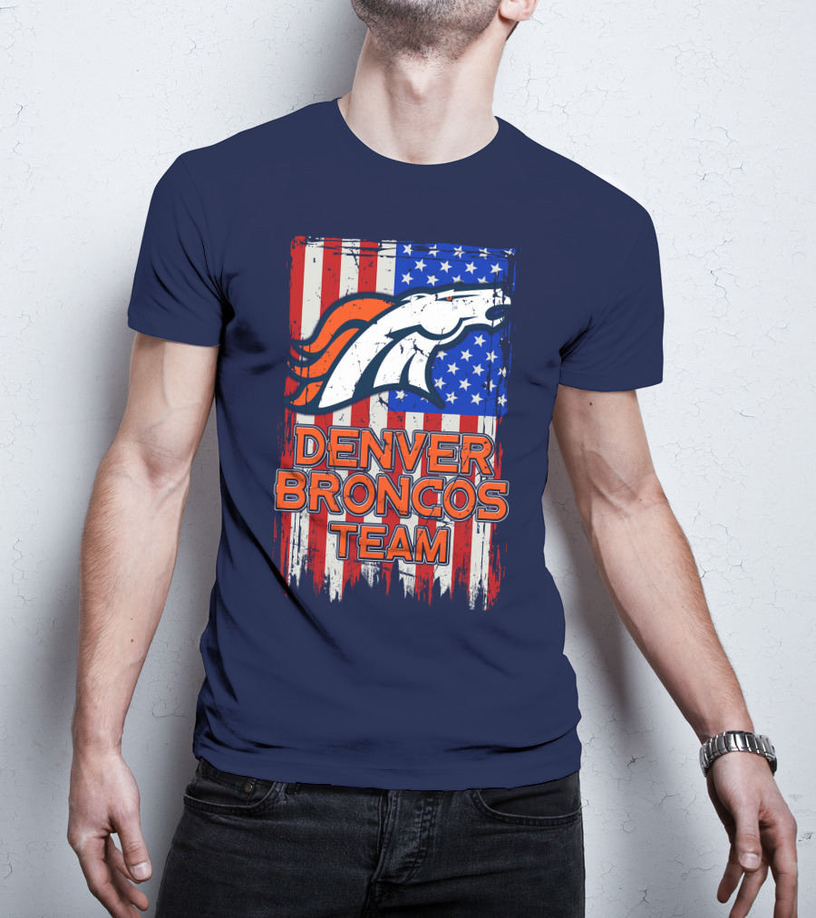 Denver Broncos Team American Flag T-Shirt