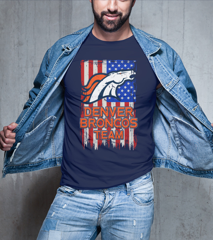 Denver Broncos Team American Flag T-Shirt