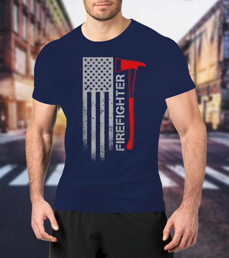 Firefighter American Flag Axe T-Shirt