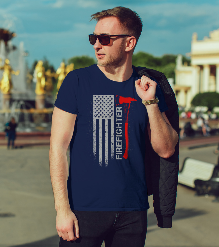 Firefighter American Flag Axe T-Shirt