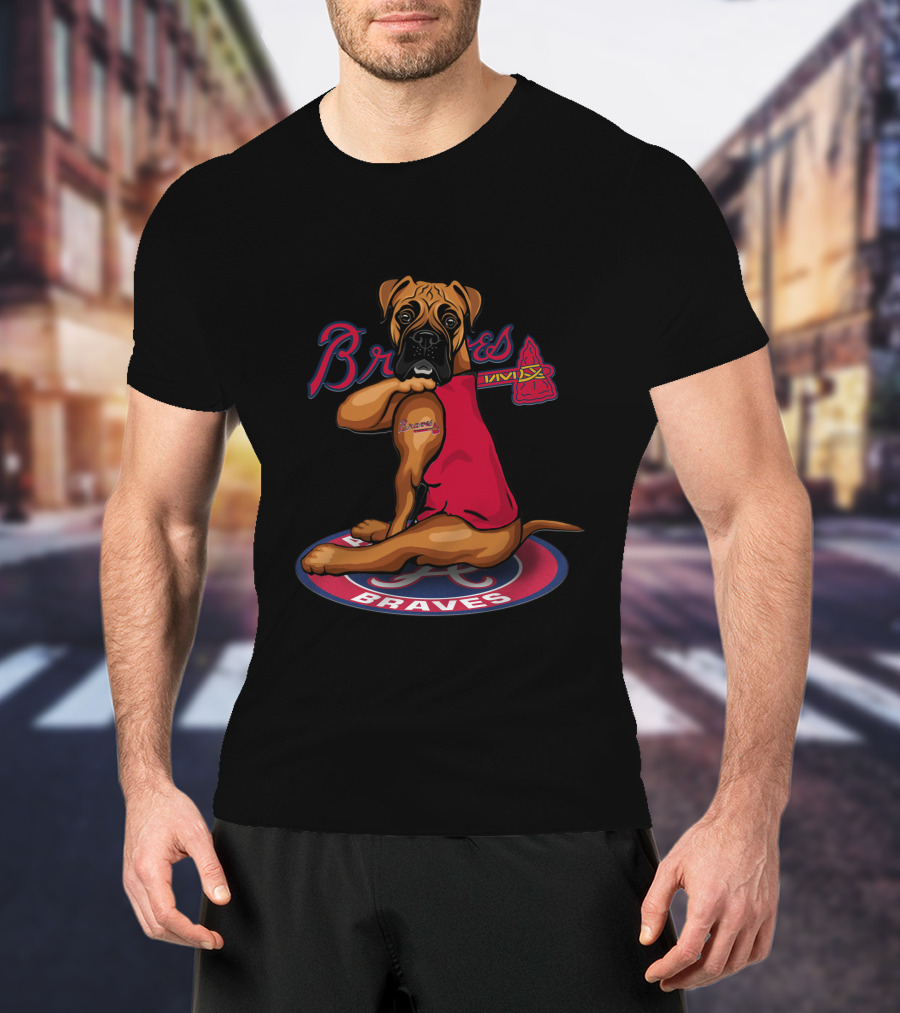 Braves Boxer Dog With Braves Tattoo And Tomahawk On Atlanta Braves T-Shirt