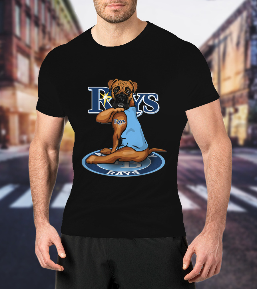 Rays Baseball Dog With Tampa Bay Logo And Blue Jersey T-Shirt