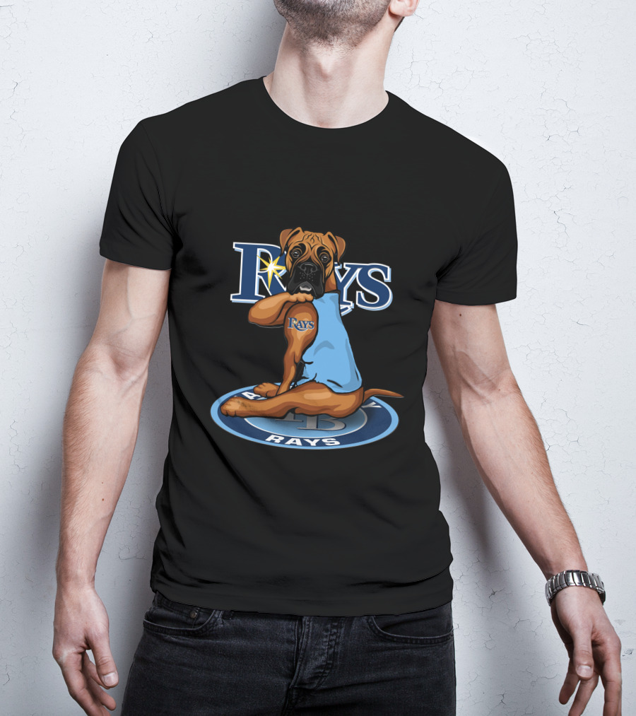Rays Baseball Dog With Tampa Bay Logo And Blue Jersey T-Shirt