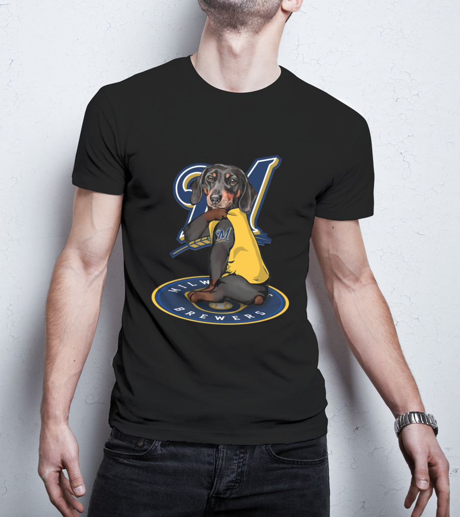 Milwaukee Brewers 94 Dachshund Baseball Player T-Shirt