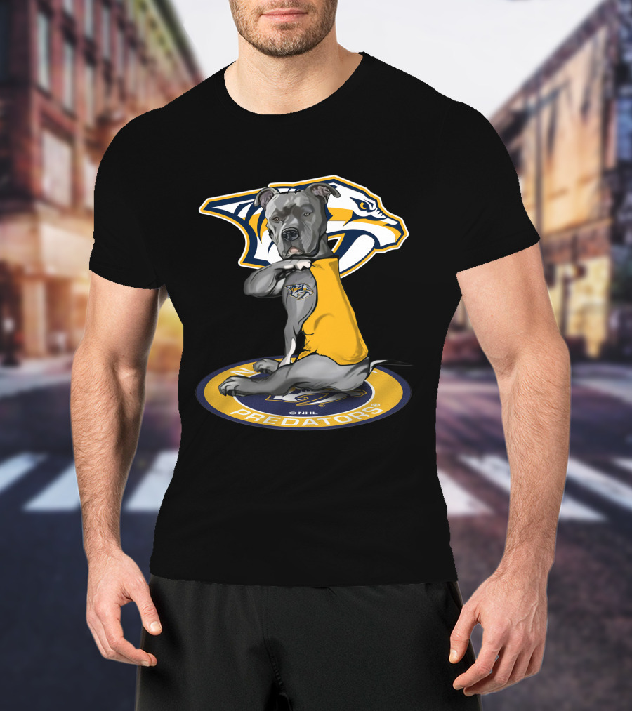Nashville Predators Dog With Logo And NHL Branding T-Shirt