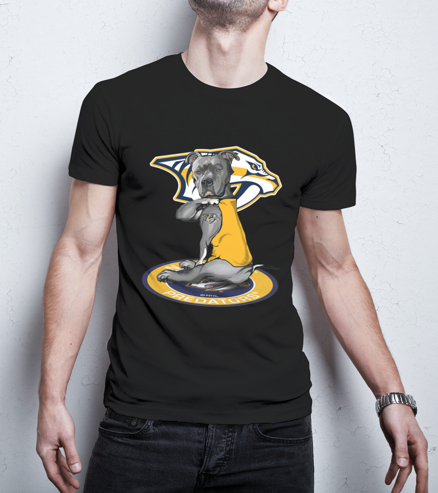 Nashville Predators Dog With Logo And NHL Branding T-Shirt