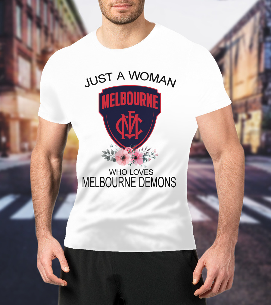 Just A Woman Who Loves Melbourne Demons Melbourne Cfc Logo Flower Decor T-Shirt