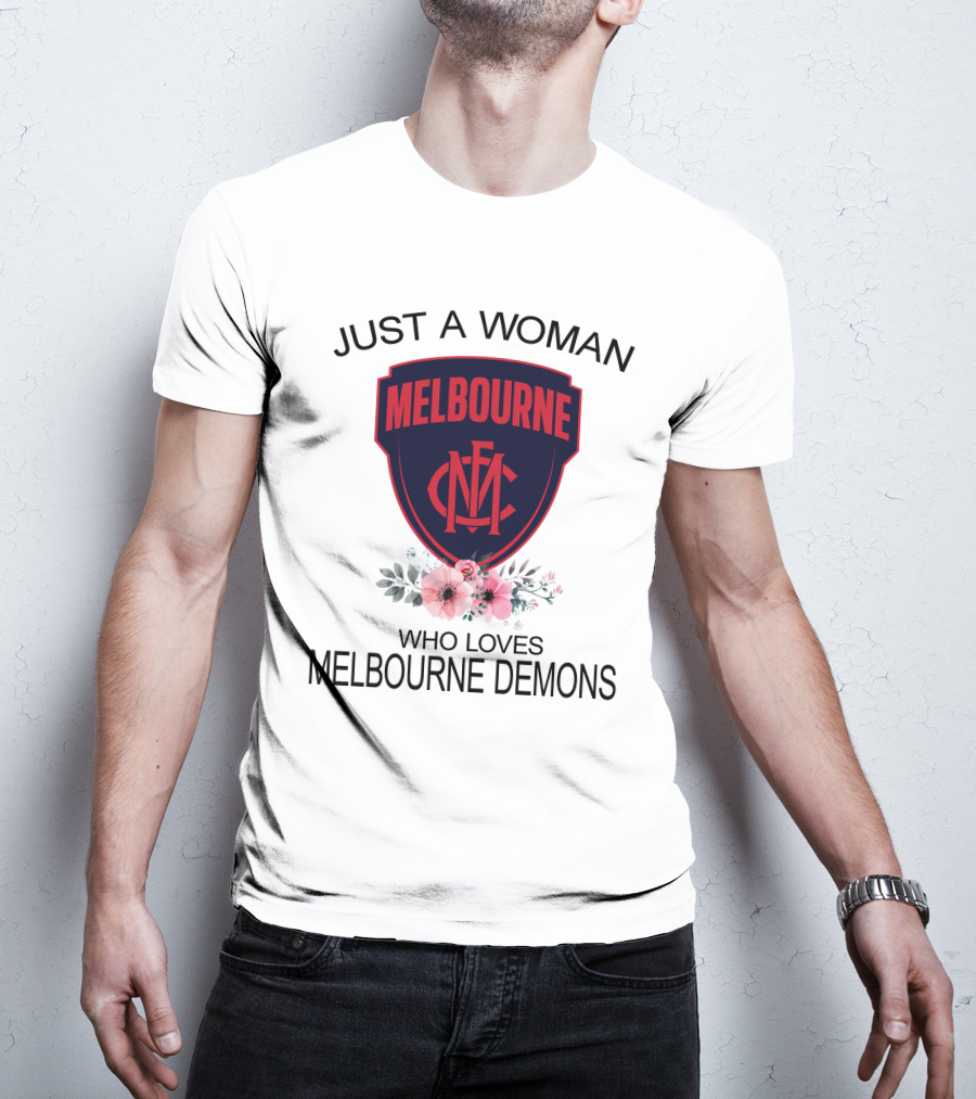 Just A Woman Who Loves Melbourne Demons Melbourne Cfc Logo Flower Decor T-Shirt