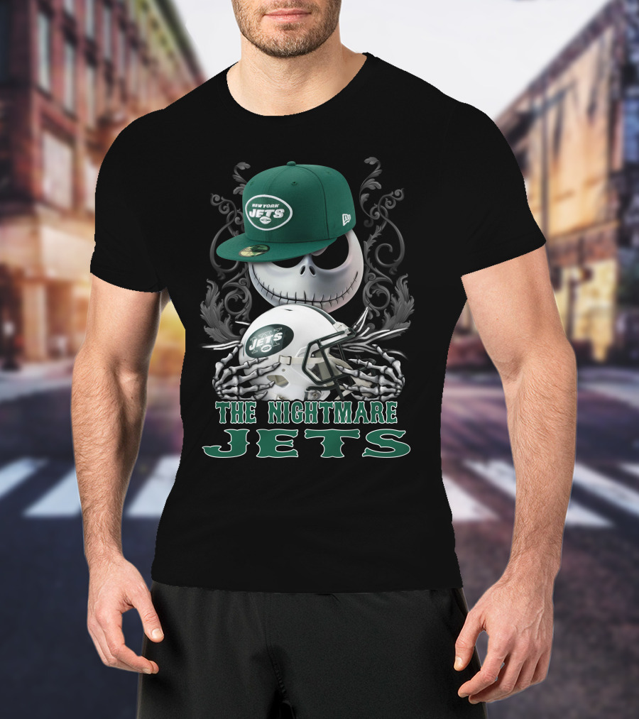 New York Jets The Nightmare Skellington Helmet T-Shirt
