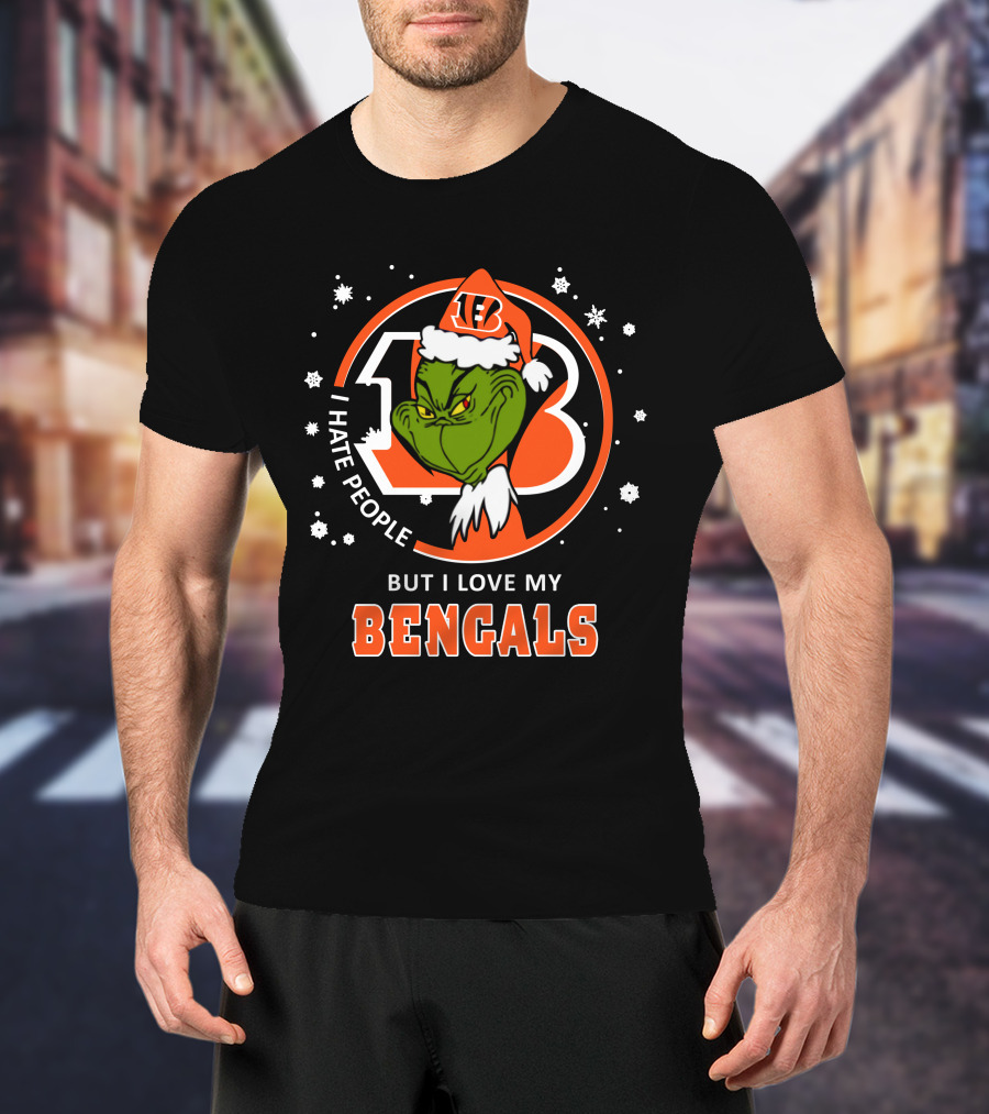 I Hate People But I Love My Bengals Ds004-07-Cincinnati Bengals Grinch Christmas Edition T-Shirt
