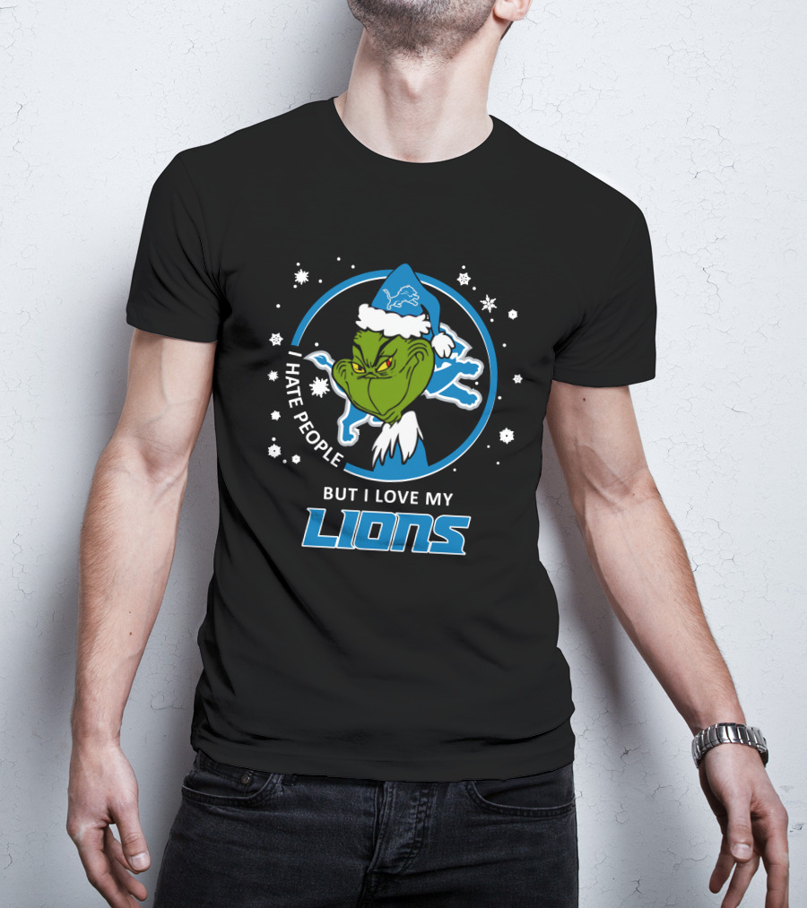 I Hate People But I Love My Lions Detroit Lions Grinch Christmas T-Shirt