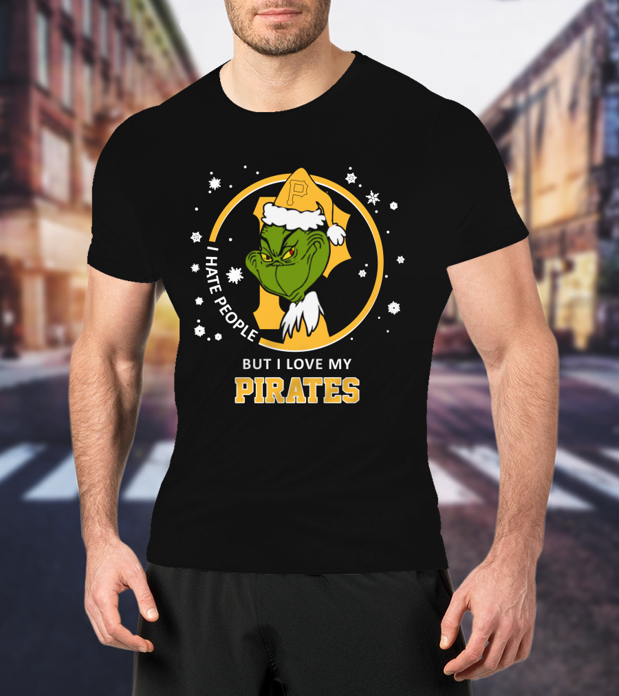 I Hate People But I Love My Pirates Grinch Pittsburgh Pirates Logo Snowflakes T-Shirt
