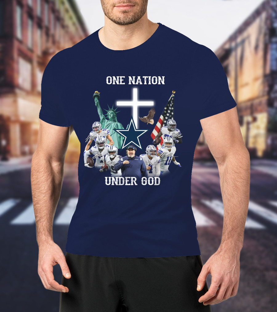 Dallas Cowboys One Nation Under God Statue Of Liberty Cross American Flag Eagle T-Shirt