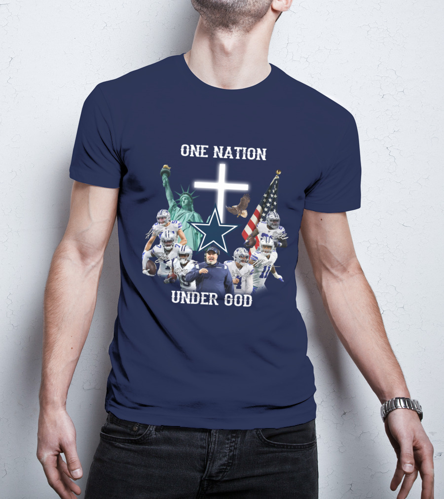 Dallas Cowboys One Nation Under God Statue Of Liberty Cross American Flag Eagle T-Shirt