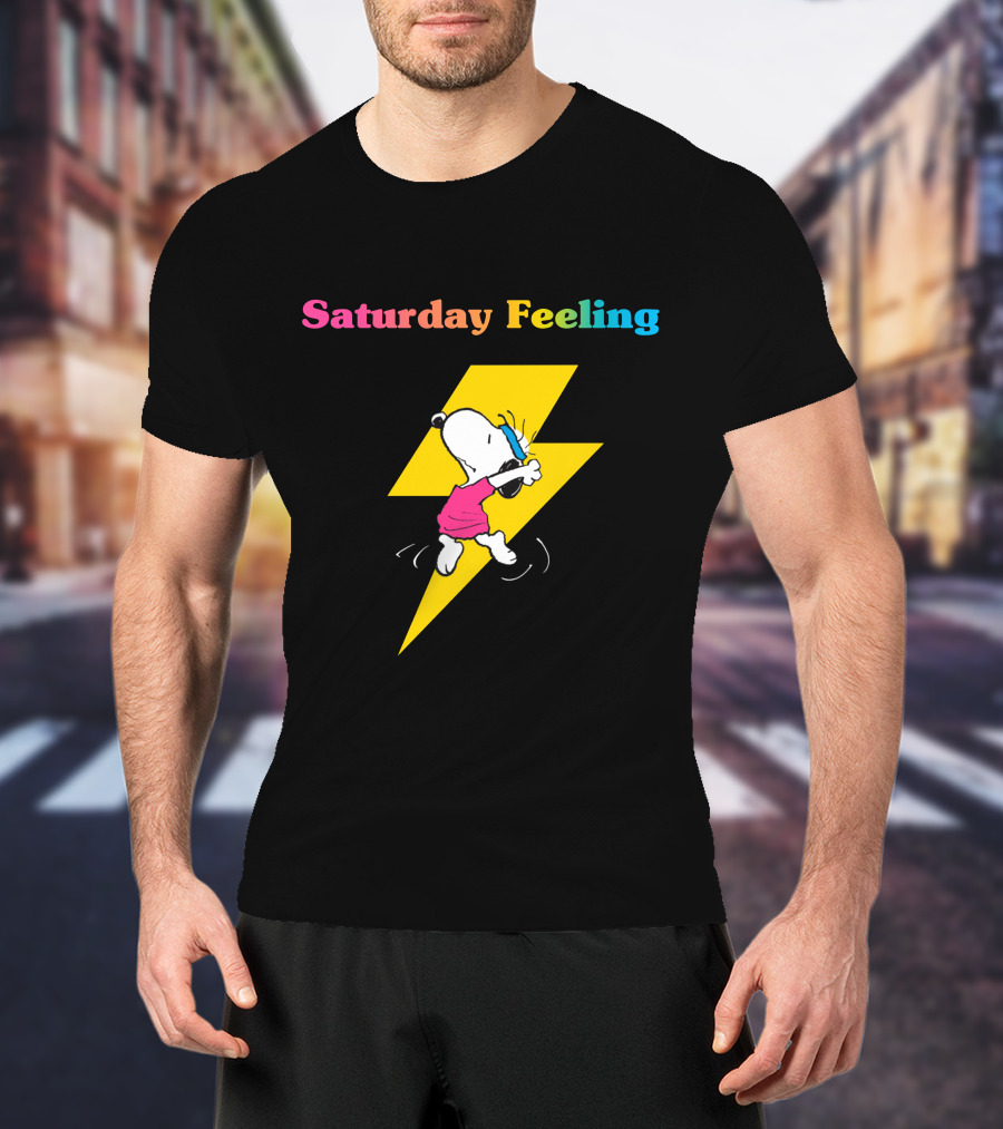 Saturday Feeling Snoopy Dancing Lightning Bolt T-Shirt