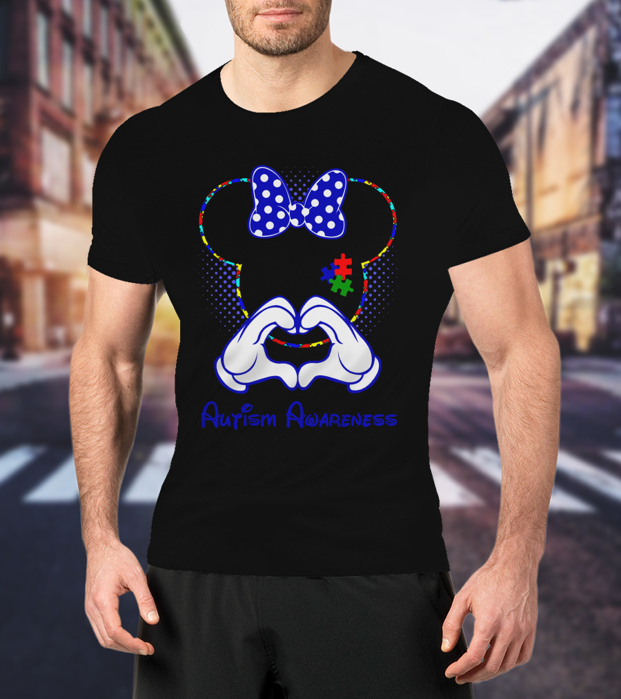 Autism Awareness Minnie Mouse Puzzle Heart Hands T-Shirt